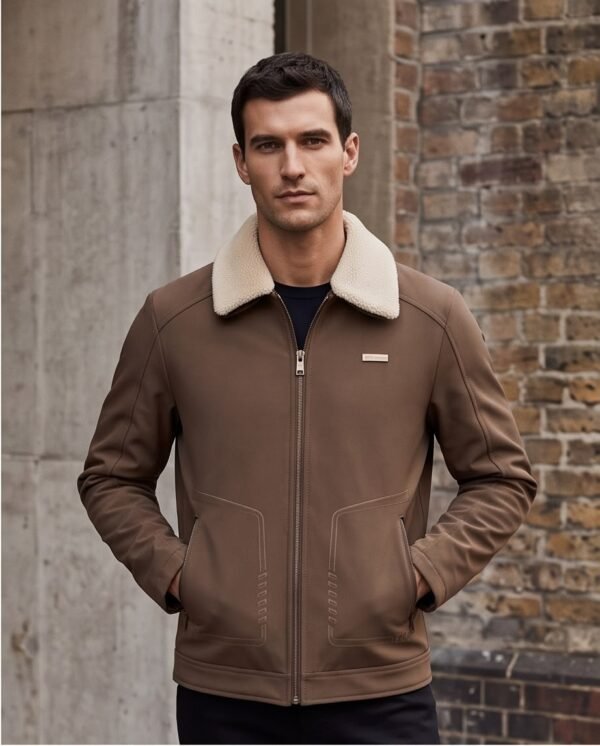Faux-Suede Faux-Shearling Collar Aviator Jacket